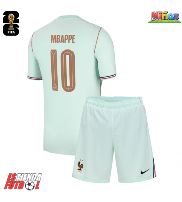 Francia Kylian Mbappe #10 Segunda Equipación Niños Mundial 2026 Manga Corta (+ Pantalones cortos)
